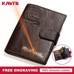 KAVIS Free Engrave Genuine Leather Wallet Men Passport Cover Coin Purse travel Walet PORTFOLIO Portomonee Vallet and Card Holder