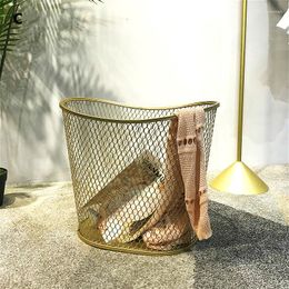 Storage Baskets Luxury Fashion Laundry Basket Thicken Metal Golden Not Faded Oval Gold Color Dirty Clothes Home Creative Organizer