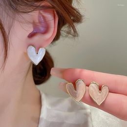 Stud Earrings S925 Silver Needle French LOVE Sweet White Oil Drips Geometric Heart Earring Korean Fashion Jewelry Women