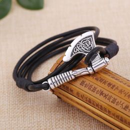 Charm Bracelets Norse Vikings Axes Wrap Men Mjolnir Hammer Camping Survival Wristband Amulet Handmade Male Jewelry Gifts