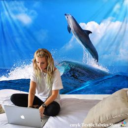 Tapestries Cool 3D Animal Tapestry Dolphin Art Wall Hanging Living Room Decor Craftsmandala Decorative Thin Blanket Yoga