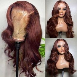 Nxy Body Wave Lace Front Wigs Synthetic Reddish Brown Wig For Women Omber Red Lace Frontal Wig Pre Plucked With Baby Hair 230524