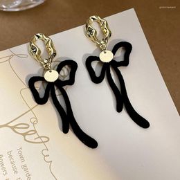 Dangle Earrings MENGJIQIAO Korean Fashion Black Velvet Bowknot Long Drop For Women Girls Trendy Metal Circle Pendientes Jewellery Gifts