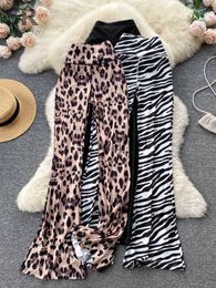 Women's Pants Capris SINGREINY Leopard Print Straight Flare Trousers Spring Fashion Casual Long Pants Elastic Waist Skinny Streetwear Mopping Trouser J230705