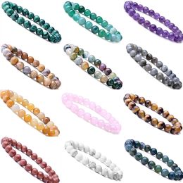 8MM Women Men Designer Strand Bracelets Luxury Natural Stone Healing Crystal Stretch Beaded Bracelet Precious Gemstone Round