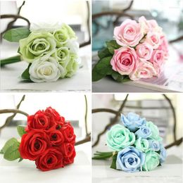 Decorative Flowers 9 Colours Heads Rose Artificial Flower Wedding Bridal Bouquet Silk For Home Party Decoration