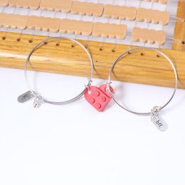Charm Bracelets 2pcs Matching Heart Bracelet Set-Adjustable Bangles Brick For Girlfriend Boyfriend Couples Valentine's Day BFF