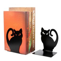 Decorative Objects Figurines 2Pcs Hollowout Iron Bookends Persian Kitten Hollow Design for Heavy Books AntiSlip Metal Book Stoppers 230705