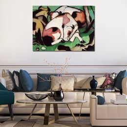 Abstract Animal Canvas Art Resting Cows Franz Marc Painting Handmade Musical Decor for Piano Room