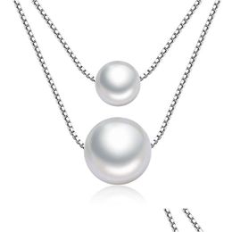 Pendant Necklaces High Quality Natural Pearl Mti Layered For Women 925 Sterling Sier Chians White Grey Round Oysters Jewellery Drop De Dhvce