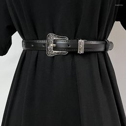 Belts Vintage Curving Metal Buckle Pin Cowskin Waist Belt For Women Casual Jeans Strap Punk Ins Ladies Real Cow Leather Slim