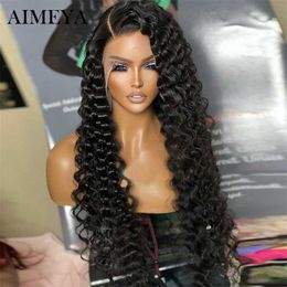 Black Deep Curly Wigs for Women Synthetic Lace Front Wig Long Lace Wigs Side Part High Temperature Fiber Cosplay Wig 230524