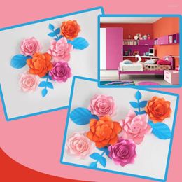 Decorative Flowers DIY Artificial Fleurs Artificielles Backdrop Giant Paper Rose 6PCS 4 Leaves For Bedroom Colour Themed Wall Deco