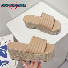 Sandal Summer 2023 Straw Women's Espadrilles Mules Slipper Sandals Slip On Platform Leisure Wedges High Heels Shoes 230704