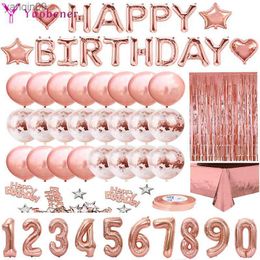 Rose Gold Happy Birthday Letter Foil Balloons Adult Women Party Decoration Baby Girl 1 2 3 4 5 6 7 8 9 1st 10 30 40 50 Years Old L230626