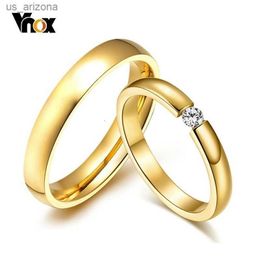 Anillos de compromiso de acero inoxidable de Color dorado Simple Vnox para mujeres y hombres, banda de boda fina elegante, regalo de aniversario L230620