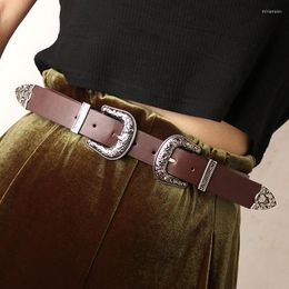 Belts Vintage Carved Alloy Pin Buckle Belt Versatile Fashion Jeans Double-button For Women Clothing Accessories