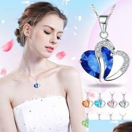 Pendant Necklaces 10 Colours Romantic Crystal Pendants For Women Beautif Love Heart Shaped Sier Chain Choker Female Fashion Jewellery I Dhyeq