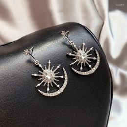 Stud Earrings Unique Designed Sun Moon Silver Colour For Women Charm 2023 Crescent Brincos Female Jewellery