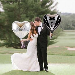 2pcs/Set Bride and Groom Romantic Wedding Dress Foil Heart Balloons Wedding Party Decoration Engagement Valentine's Day Ballons L230626