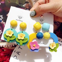 Dangle Earrings 1 Pair Cute Shape Little Fresh Candy Coloured Flowers Exaggerated Fashion Resin Vintage Female