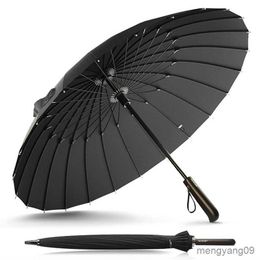 Umbrellas Design Brand Rain Umbrella Men Women Quality 24K GlassFiber Umbrella Strong Windproof Wooden Handle Women R230705