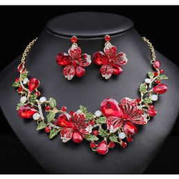 Hot Selling Extravagant Necklace Earrings Two Piece Set of Colorful Flower Bride Dress 230628