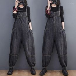 Women's Jeans Denim Overalls Women Streetwear Vintage Hole Wide Leg Jumpsuit Spring High Waist Loose Casual Suspend Pants T538