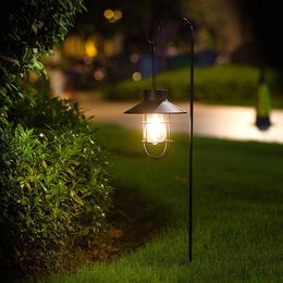 Pathway Solar Light with filament bulb, Hanging Solar Lantern with hook Dusk to Dawn for garden patio court yard fence gate