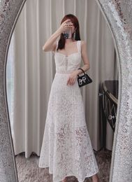 New S-elf Portrait Off Shoulder, Off Back, Slim Fit, Waist Wrap, Slim Slim Strap Dress, White Lace Long Dress