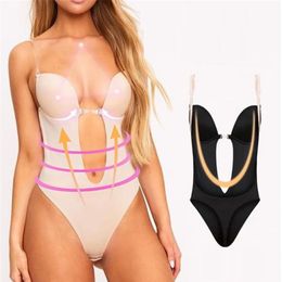 Sexy Women's Backless Body Shaper Bra Seamless U Plunge Cup Body Suit Backless Invisible Push Up Bra Bodysuit Full Body Shape288g