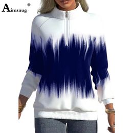 Womens Hoodies Sweatshirts Women Fashion Zippers Tshirt Casual Draped Pullovers Oversize Tops Clothing Spring Boho Gradient Print Tees Shirt 230705