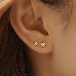 Stud Earrings Trendy Gold Color Star Flat Ear Piercing For Women Y2k Lobe Earing Party Fashion Jewelry Gift To Female E385