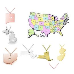 Pendant Necklaces America 50 State Map With Heart Diy Pendent Necklace Stainless Steel Fashion Jewelry York Drop Delivery Pendants Dhmkn