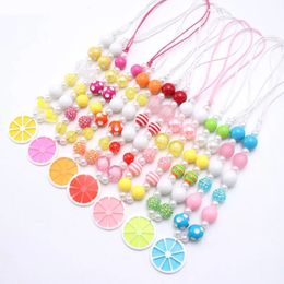 Fashion Design Girls Kids Beads Necklace With Lemon Pendants Adjustable Rope Necklace Children Toddler Chunky Jewellery