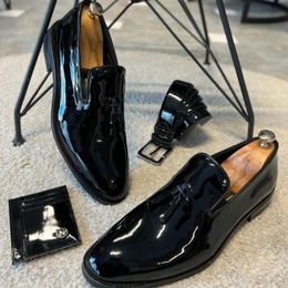 Men Loafers Shoes Black Patent Leather Round Toe Slip-On Business Men Formal Shoes Solid Handmade Size 38-45 Free Shipping