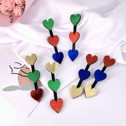 Stud Earrings Long Tassel Colourful Peach Heart Acrylic Funny Geometric Fashion Mirror Surface