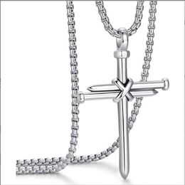 Men and Women Punk Style Pendants Necklaces 24" Stainless Steel Chain Necklace Crucifix Cross Pendant (Silver Gold Black)