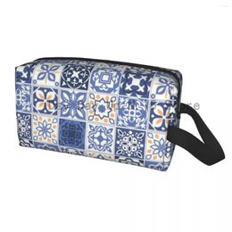 Cosmetic Bags Blue Portuguese Tile Toiletry Bag For Women Portugal Azulejo Flower Makeup Organiser Lady Beauty Storage Dopp Kit Box