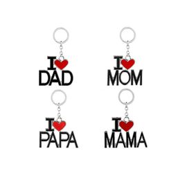 Keychains Lanyards I Love Dad Mama Papa Mom Enamel Letter Red Heart Key Chains Family Rings For Mother Father Jewelry Gift Drop De Dhpol