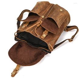 Backpack Women Genuine Leather Small Fashion Rucksack Retro Unisex Girl Casual Travel Bag Brown Flap Crazy Horse Daypack