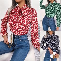 Women's Blouses Elegant Blouse Print Shirts 2023 Spring Fashion Lace Up Bowknot Long Sleeve Chiffon Top Office Lady Shirt S-XL