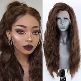 Long Wavy Synthetic Lace Front Wig Glueless Brown Hair Wig Lace Wigs for Women Natural Hairline Cosplay Wigs Synthetic 230524