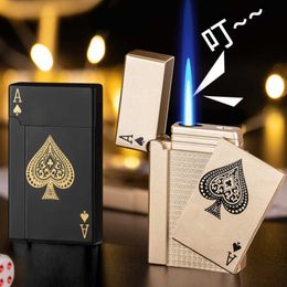 New Personality Metal Poker Lighter Windproof Creative Bright Sound Blue Flame Inflatable Cigarette Accessories Gift SA75 No Gas