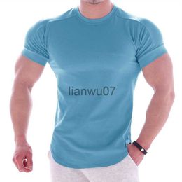 Men's T-Shirts Solid Short Sleeve Gym Tshirt Men Running Sports Cotton Shirt Male Fitness Bodybuilding Training Tees Tops Summer Clothing J230705