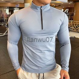 Erkek Tişörtler Sonbahar Kış Sıkıştırma Uzun Kollu Erkekler Çalışan Fitness Tişört Elastik Hızlı Kuru Spor Vücut İnşa Dış Mekan Eğitim Gömlekleri J230705