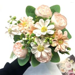 Decorative Flowers Clear Texture 1 Bunch Excellent Wedding Peony Bouquet Fake Green Leaves Artificial Non-fading Home Supplies