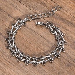 Link Bracelets Modyle Silver Colour Stainless Steel Interlocked Triangle Chain Punk Vintage Wristband Jewellery Never Fade