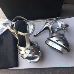 2023-High-heeled shoes new soft leather platform sandals for women t-strap high-heeled sandals for women high-heeled shoes Soft leather
