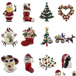 Pins Brooches Christmas Rhinestone Enamel Crystal Snowman Tree Shoes Bells Penguin Brooch Pins For Women S Fashion Jewellery In Bk Dr Dhwsv